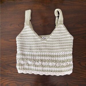 Hollister Green and White Knit Crop Top